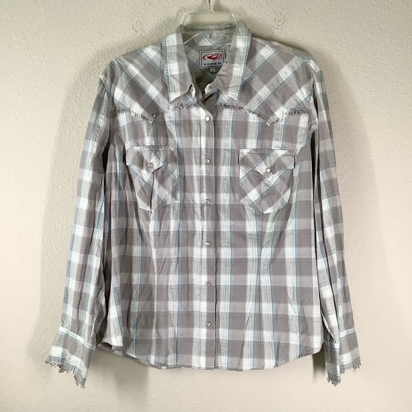 ROPER Plaid Western Shirt Pearl Snap Top Contrast Cuffs Cowgirl Festival Gray 1X - Picture 1 of 10